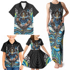 Gold Coast Titans Family Matching Tank Maxi Dress and Hawaiian Shirt The Scream of Lightning Eyes - Indigenous Dot Ripping Effect