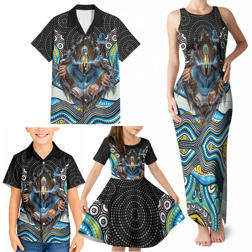 Gold Coast Titans Family Matching Tank Maxi Dress and Hawaiian Shirt The Scream of Lightning Eyes - Indigenous Dot Ripping Effect