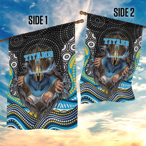 Gold Coast Titans Garden Flag The Scream of Lightning Eyes - Indigenous Dot Ripping Effect