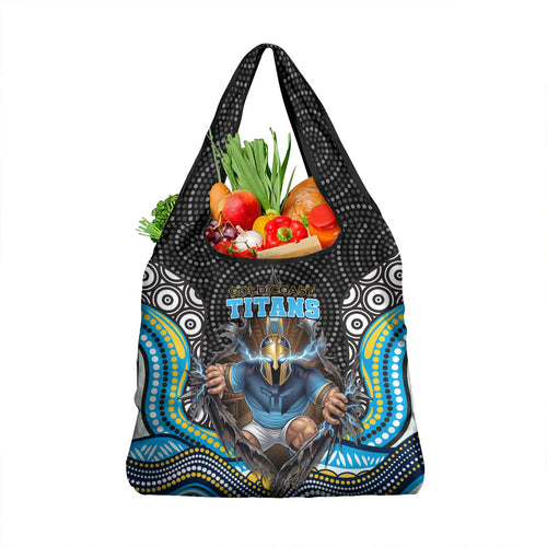 Gold Coast Titans Grocery Bag The Scream of Lightning Eyes - Indigenous Dot Ripping Effect