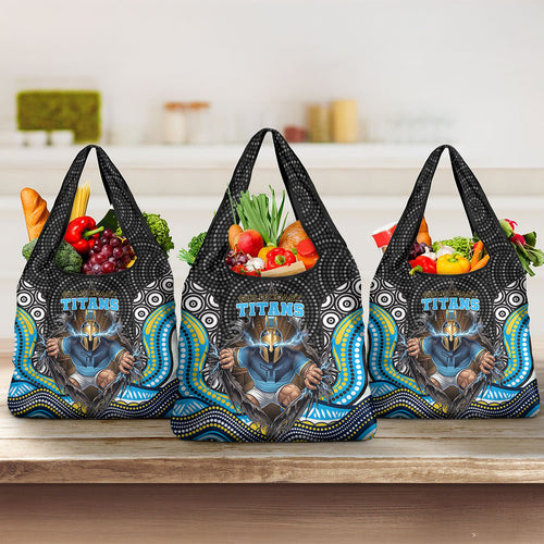 Gold Coast Titans Grocery Bag The Scream of Lightning Eyes - Indigenous Dot Ripping Effect