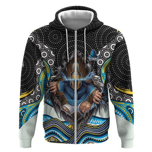 Gold Coast Titans Hoodie The Scream of Lightning Eyes - Indigenous Dot Ripping Effect