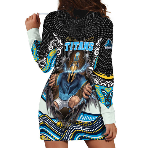 Gold Coast Titans Hoodie Dress The Scream of Lightning Eyes - Indigenous Dot Ripping Effect