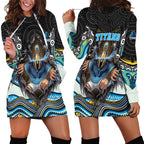 Gold Coast Titans Hoodie Dress The Scream of Lightning Eyes - Indigenous Dot Ripping Effect