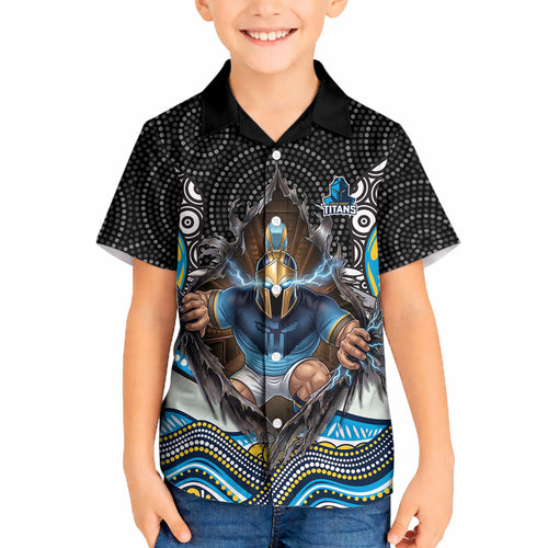 Gold Coast Titans Kid Hawaiian Shirt The Scream of Lightning Eyes - Indigenous Dot Ripping Effect