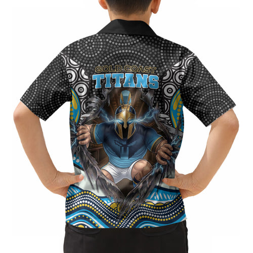 Gold Coast Titans Kid Hawaiian Shirt The Scream of Lightning Eyes - Indigenous Dot Ripping Effect