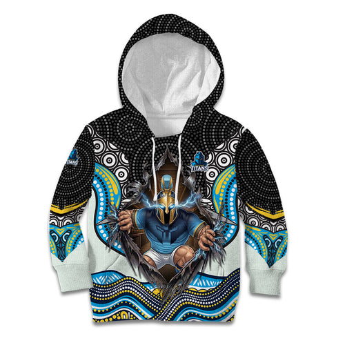 Gold Coast Titans Kid Hoodie The Scream of Lightning Eyes - Indigenous Dot Ripping Effect