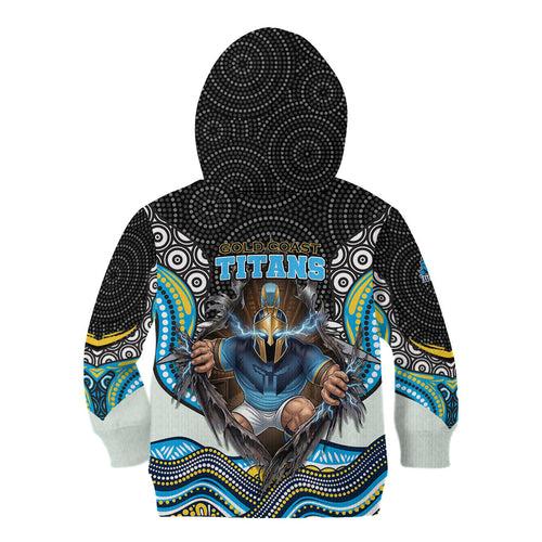 Gold Coast Titans Kid Hoodie The Scream of Lightning Eyes - Indigenous Dot Ripping Effect