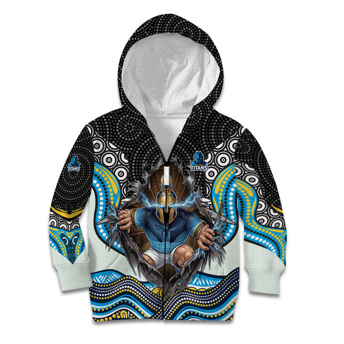 Gold Coast Titans Kid Hoodie The Scream of Lightning Eyes - Indigenous Dot Ripping Effect