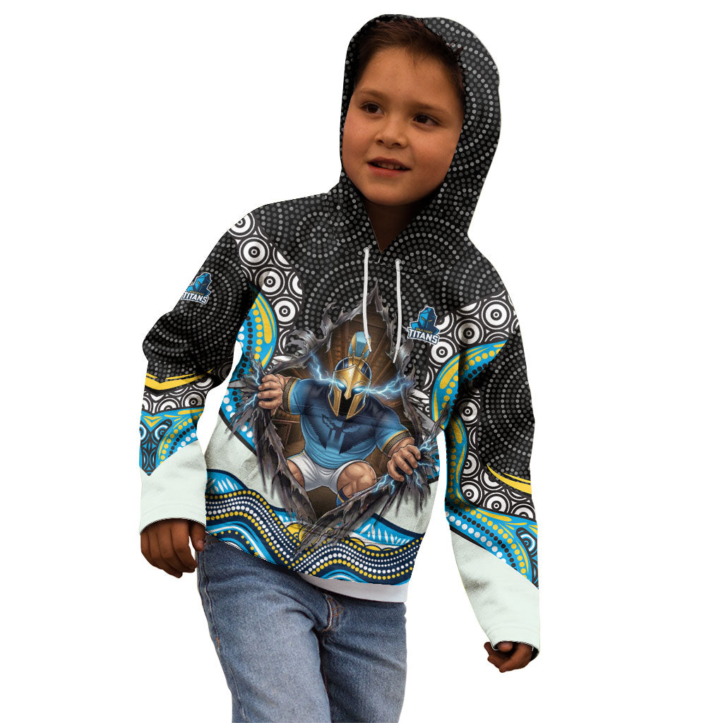 Gold Coast Titans Kid Hoodie The Scream of Lightning Eyes - Indigenous Dot Ripping Effect
