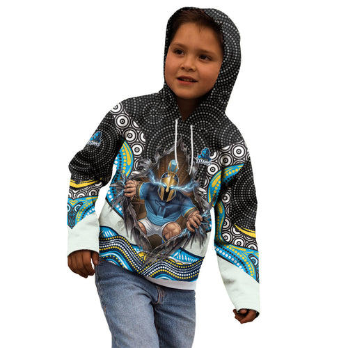 Gold Coast Titans Kid Hoodie The Scream of Lightning Eyes - Indigenous Dot Ripping Effect