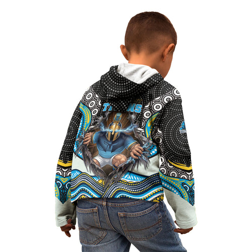Gold Coast Titans Kid Hoodie The Scream of Lightning Eyes - Indigenous Dot Ripping Effect