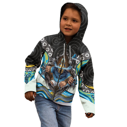 Gold Coast Titans Kid Hoodie The Scream of Lightning Eyes - Indigenous Dot Ripping Effect