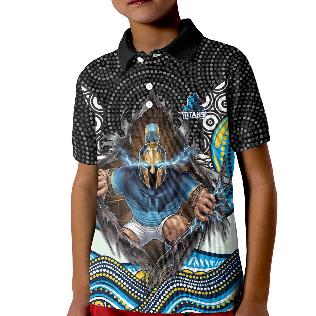 Gold Coast Titans Kid Polo Shirt The Scream of Lightning Eyes - Indigenous Dot Ripping Effect