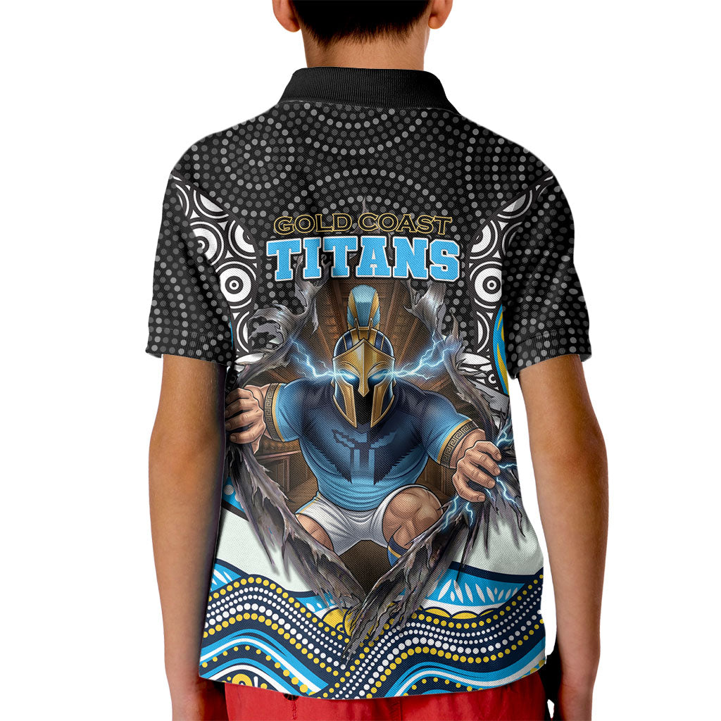 Gold Coast Titans Kid Polo Shirt The Scream of Lightning Eyes - Indigenous Dot Ripping Effect