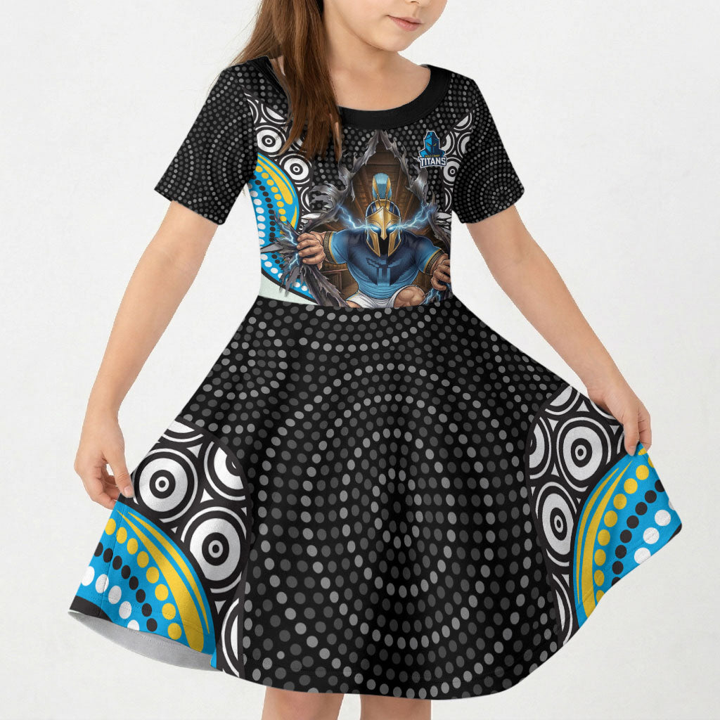 Gold Coast Titans Kid Short Sleeve Dress The Scream of Lightning Eyes - Indigenous Dot Ripping Effect