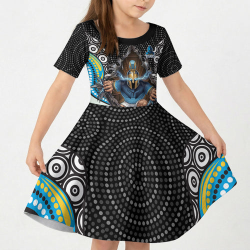 Gold Coast Titans Kid Short Sleeve Dress The Scream of Lightning Eyes - Indigenous Dot Ripping Effect