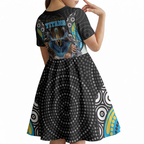 Gold Coast Titans Kid Short Sleeve Dress The Scream of Lightning Eyes - Indigenous Dot Ripping Effect