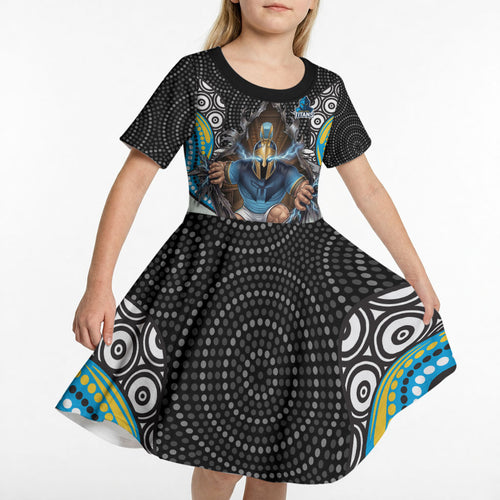 Gold Coast Titans Kid Short Sleeve Dress The Scream of Lightning Eyes - Indigenous Dot Ripping Effect
