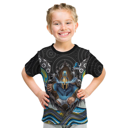 Gold Coast Titans Kid T Shirt The Scream of Lightning Eyes - Indigenous Dot Ripping Effect