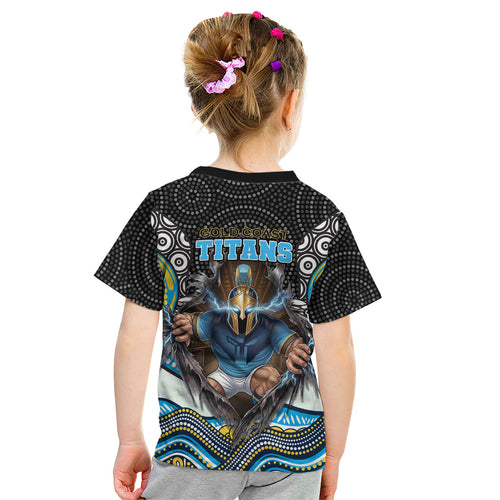 Gold Coast Titans Kid T Shirt The Scream of Lightning Eyes - Indigenous Dot Ripping Effect