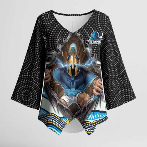 Gold Coast Titans Kimono Sleeve Blouse The Scream of Lightning Eyes - Indigenous Dot Ripping Effect