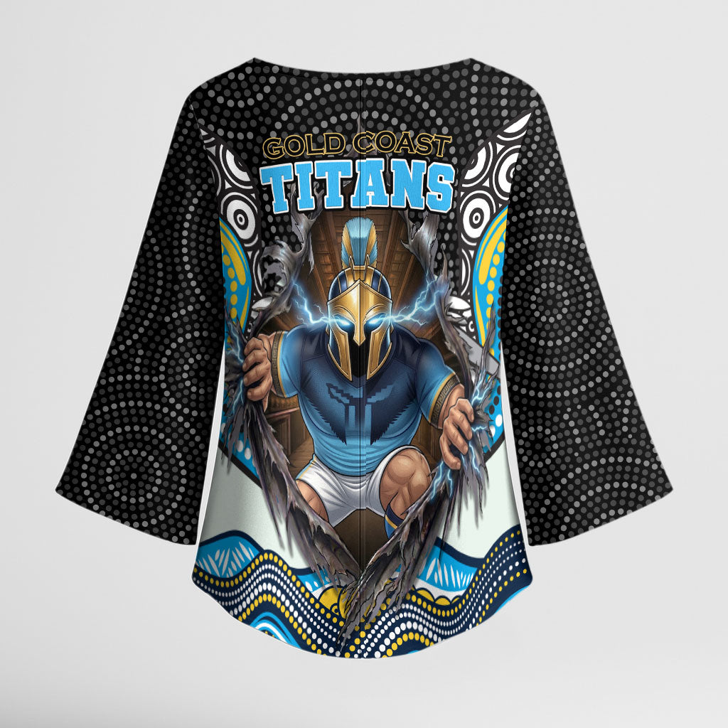 Gold Coast Titans Kimono Sleeve Blouse The Scream of Lightning Eyes - Indigenous Dot Ripping Effect