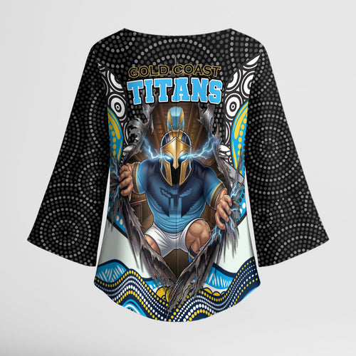 Gold Coast Titans Kimono Sleeve Blouse The Scream of Lightning Eyes - Indigenous Dot Ripping Effect