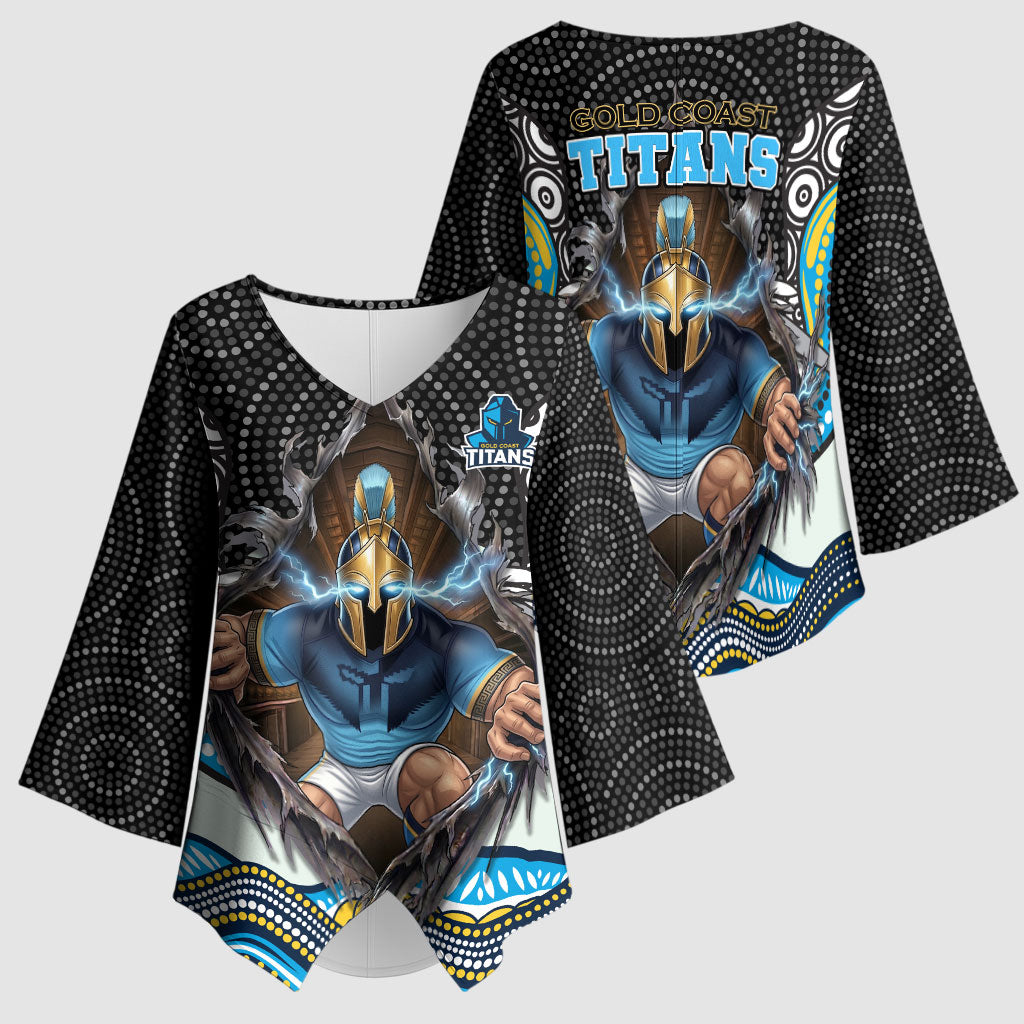 Gold Coast Titans Kimono Sleeve Blouse The Scream of Lightning Eyes - Indigenous Dot Ripping Effect