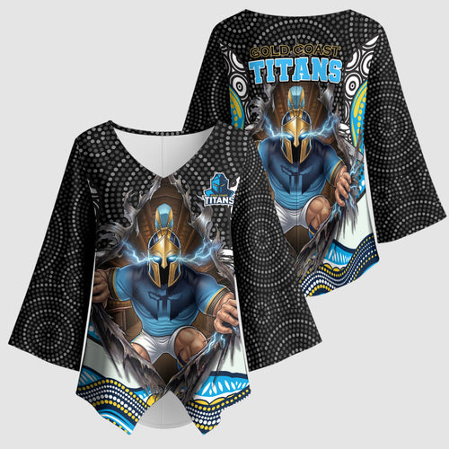 Gold Coast Titans Kimono Sleeve Blouse The Scream of Lightning Eyes - Indigenous Dot Ripping Effect