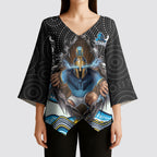 Gold Coast Titans Kimono Sleeve Blouse The Scream of Lightning Eyes - Indigenous Dot Ripping Effect