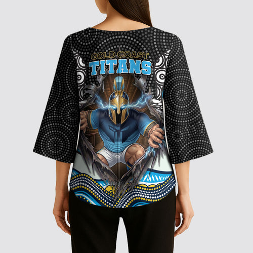 Gold Coast Titans Kimono Sleeve Blouse The Scream of Lightning Eyes - Indigenous Dot Ripping Effect