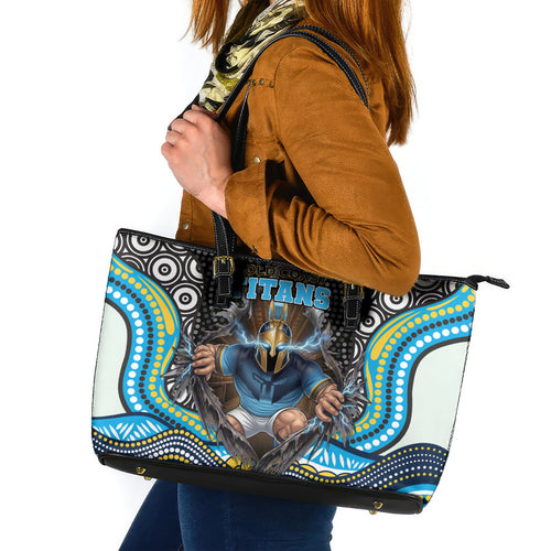 Gold Coast Titans Leather Tote Bag The Scream of Lightning Eyes - Indigenous Dot Ripping Effect