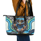 Gold Coast Titans Leather Tote Bag The Scream of Lightning Eyes - Indigenous Dot Ripping Effect