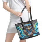 Gold Coast Titans Leather Tote Bag The Scream of Lightning Eyes - Indigenous Dot Ripping Effect