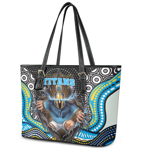 Gold Coast Titans Leather Tote Bag The Scream of Lightning Eyes - Indigenous Dot Ripping Effect