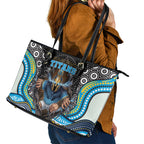 Gold Coast Titans Leather Tote Bag The Scream of Lightning Eyes - Indigenous Dot Ripping Effect
