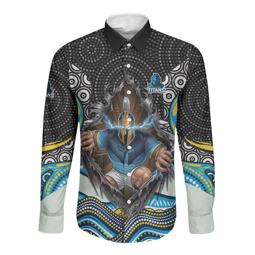 Gold Coast Titans Long Sleeve Button Shirt The Scream of Lightning Eyes - Indigenous Dot Ripping Effect