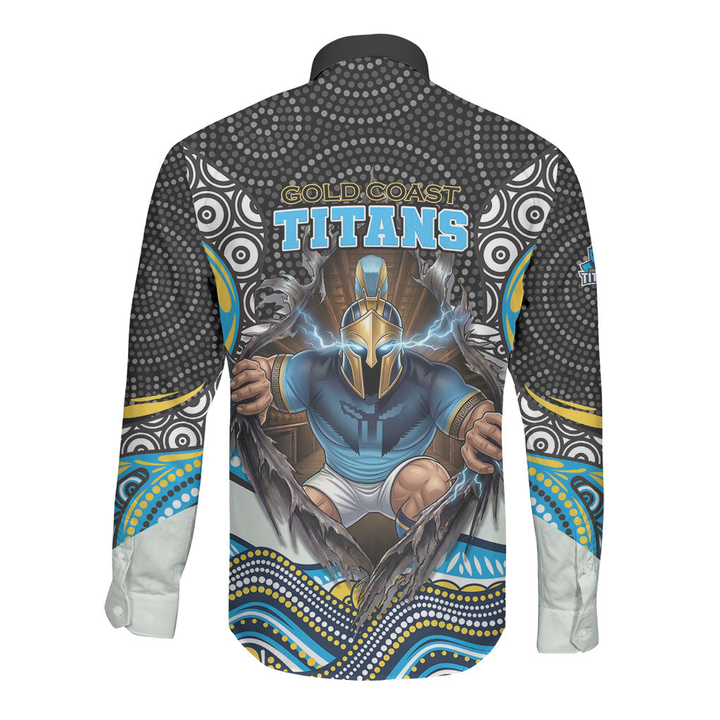 Gold Coast Titans Long Sleeve Button Shirt The Scream of Lightning Eyes - Indigenous Dot Ripping Effect