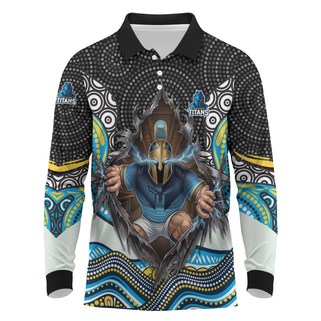Gold Coast Titans Long Sleeve Polo Shirt The Scream of Lightning Eyes - Indigenous Dot Ripping Effect