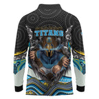 Gold Coast Titans Long Sleeve Polo Shirt The Scream of Lightning Eyes - Indigenous Dot Ripping Effect