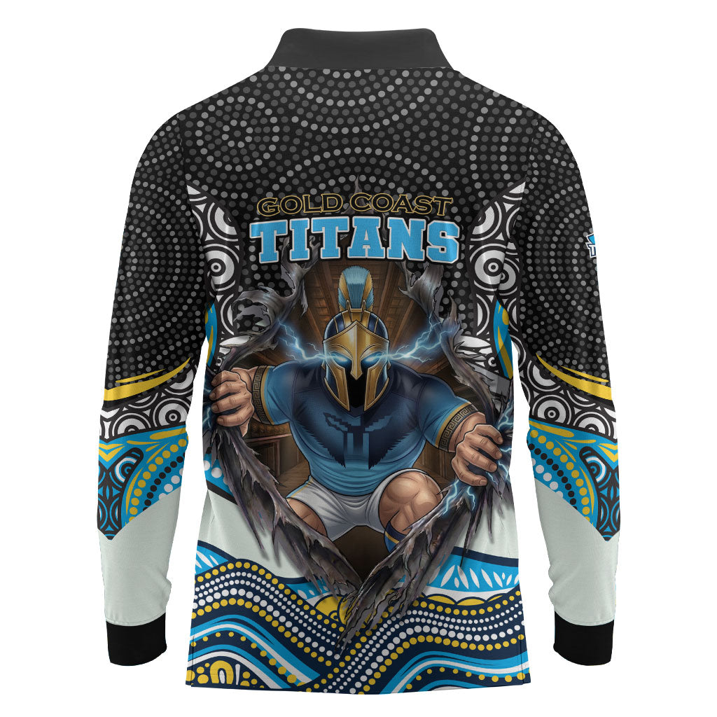 Gold Coast Titans Long Sleeve Polo Shirt The Scream of Lightning Eyes - Indigenous Dot Ripping Effect