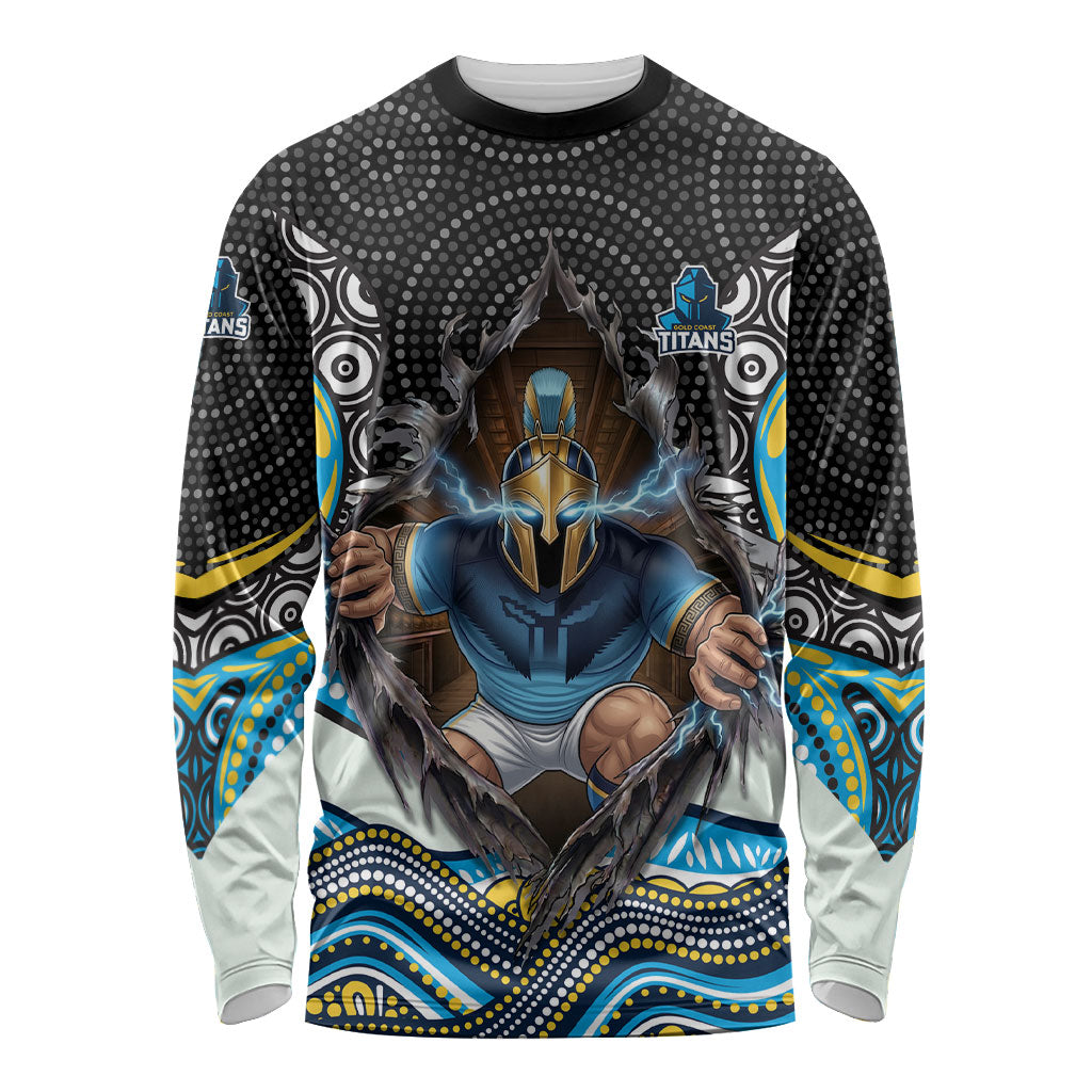 Gold Coast Titans Long Sleeve Shirt The Scream of Lightning Eyes - Indigenous Dot Ripping Effect