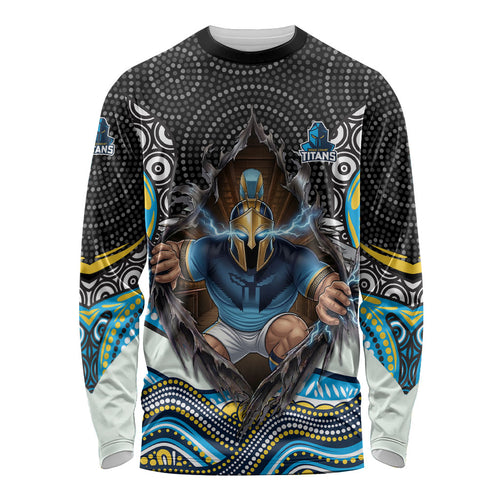 Gold Coast Titans Long Sleeve Shirt The Scream of Lightning Eyes - Indigenous Dot Ripping Effect