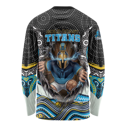 Gold Coast Titans Long Sleeve Shirt The Scream of Lightning Eyes - Indigenous Dot Ripping Effect