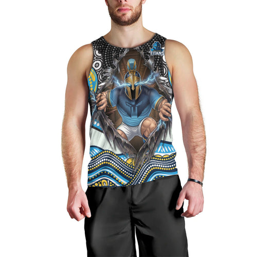 Gold Coast Titans Men Tank Top The Scream of Lightning Eyes - Indigenous Dot Ripping Effect