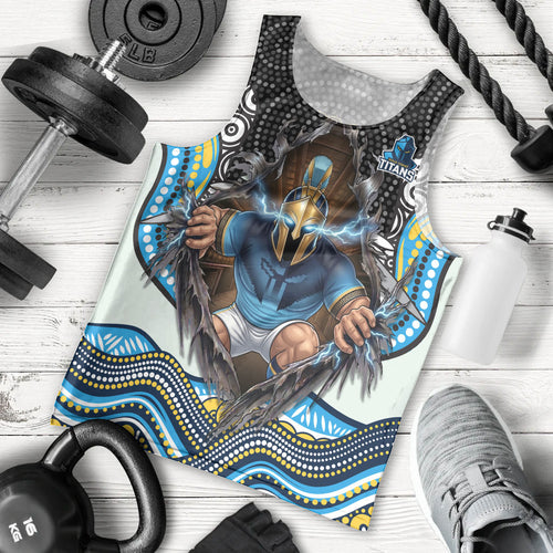 Gold Coast Titans Men Tank Top The Scream of Lightning Eyes - Indigenous Dot Ripping Effect