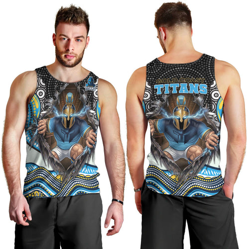 Gold Coast Titans Men Tank Top The Scream of Lightning Eyes - Indigenous Dot Ripping Effect
