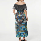 Gold Coast Titans Off Shoulder Maxi Dress The Scream of Lightning Eyes - Indigenous Dot Ripping Effect