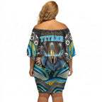 Gold Coast Titans Off Shoulder Short Dress The Scream of Lightning Eyes - Indigenous Dot Ripping Effect